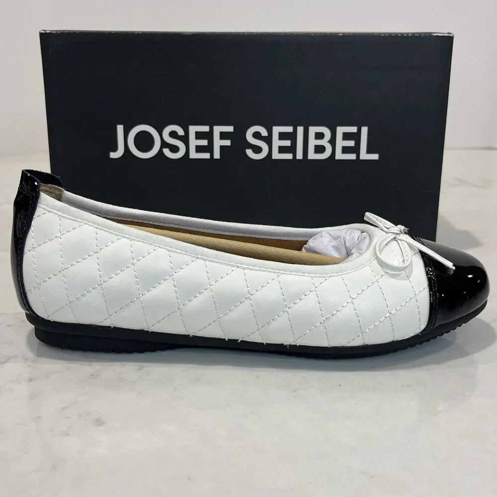 Josef‎ Seibel Pippa White Black Quilted Cap Toe Leather Ballet Flats EU 37 6-6.5